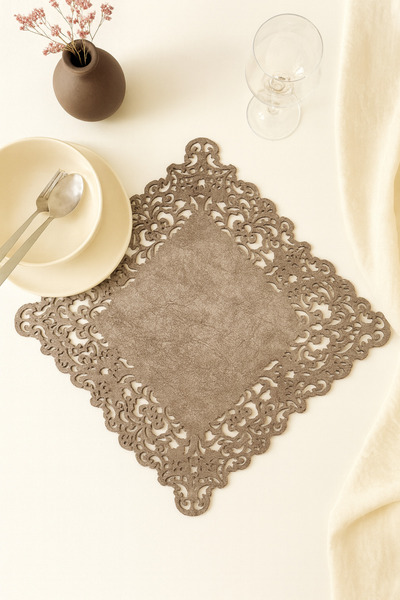 Ergüven Home قماش من جلد الغزال باللون البني الحليبي، طبق تقديم أمريكي مقاس 3...