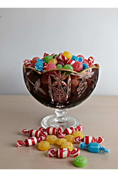 DECOSTYLE Üzüm Dekor El Dekoru Ağız Kısmı Papatya Kesim Gold İşlemeli Ayaklı Renkli Şekerlik