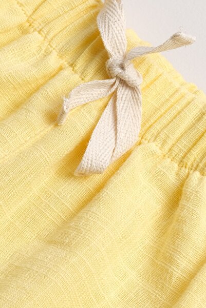 Bondberro Flamlı Müslin Bol Kesim Unisex Çocuk Pantolonu %100 Pamuk Sarı