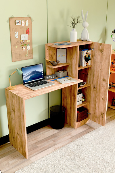 interGO Melsa Çalışma Masası Dolaplı ve Kitaplıklı Bilgisayar Masası, Çocuk Çalışma Masası