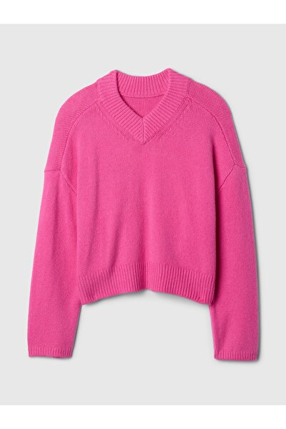 GAP Kadın Pembe CashSoft Oversize V Yaka Kazak