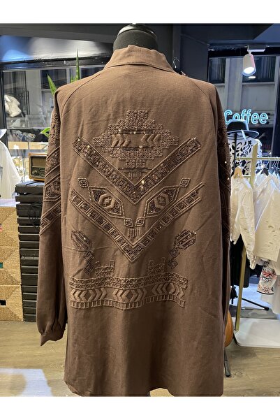 Dadali كيمونو نسائي مطرز بالأحجار من القطن بأكمام طويلة