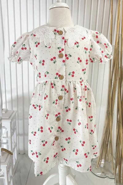 SUBU TASARIM Λευκό Cherry Φόρεμα - Λεπτομέρεια γιακά MDVK136
