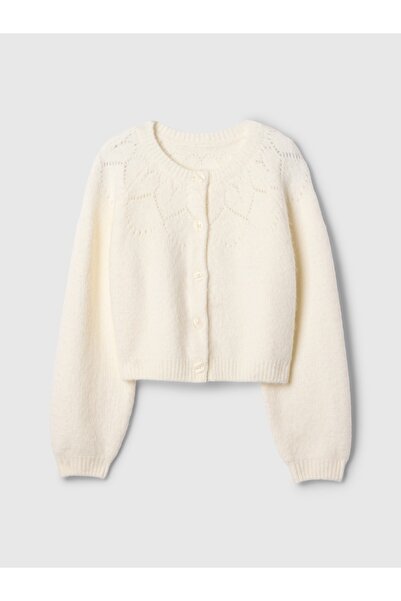 GAP Kız Çocuk Kırık Beyaz Desenli Crop Hırka