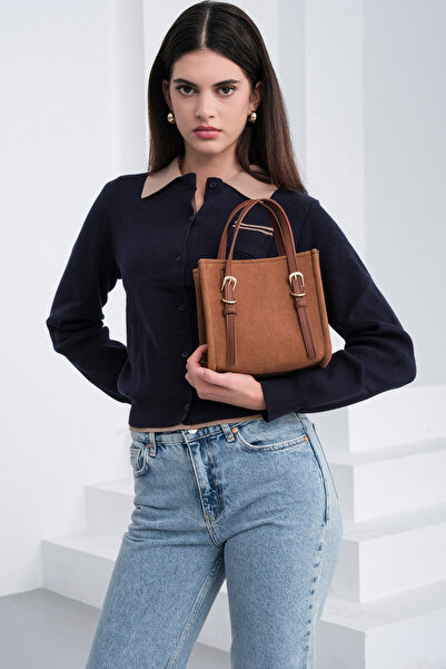 Shule Bags Luxe Kemer Detailed Suede Crossbody Bag Brown