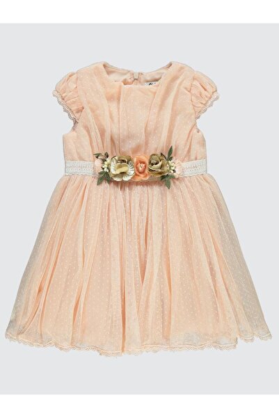 Civil Girls Çiçek Kemerli 2-5 Yaş Elbise - Pudra 5-6 Yaş