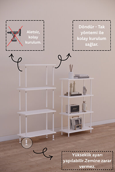 Phobia Döndür Tak Modüler 4 Raflı Ayakkabılık Çok Amaçlı Raf, Kolay Kurulum Bohem Dresuar Antre