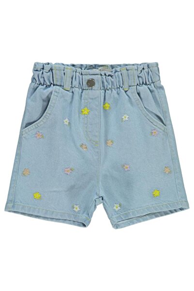 Civil Girls Renkli Çiçek Nakışlı 6-9 Yaş Şort - Mavi 9-10 Yaş