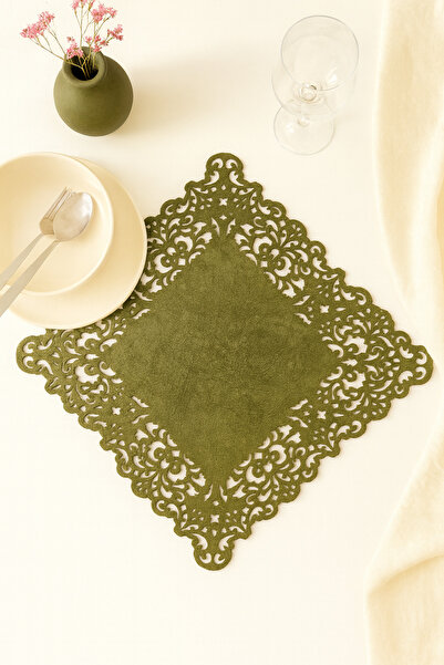 Ergüven Home Yeşil Süet Kumaş Kare Supla Amerikan Servis Takımı 6'lı 35x35cm