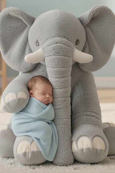 Solemia Uyku ve Oyun Arkadaşım - Jumbo 90 cm Peluş Fil – Bebek ve Çocuk Oyuncağı