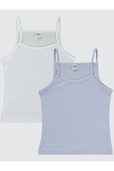 Civil Girls Ribbed Striped 2-Piece Undershirt Set for Ages 2-10 - White 8-9 Years