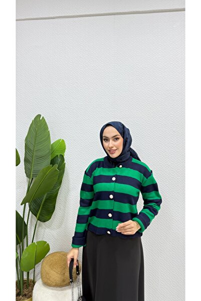 modasusev Knitwear Striped Cardigan - Button Detailed