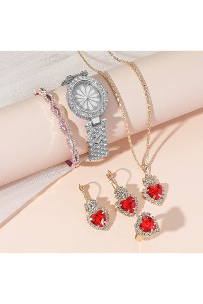 OptimStar Set bijuterii, ceas argintiu, bratara, colier, inel, cercei, accesorii femei, ocazii, business