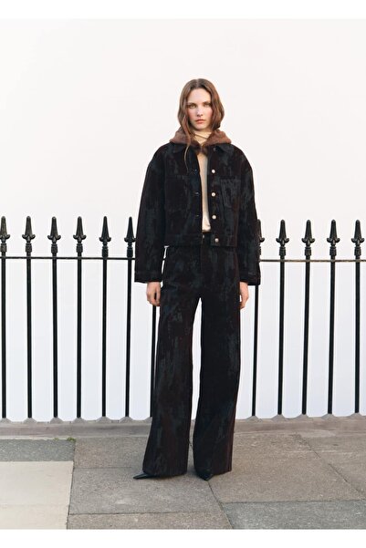 MANGO Woman Devoré wide leg jean pantolon