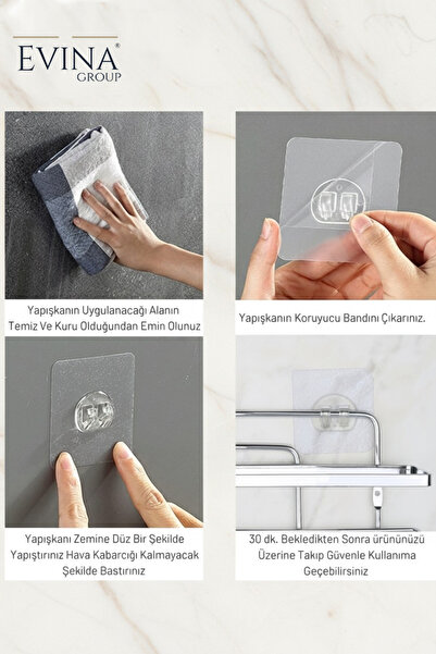 evina Yapışkanlı Çift Kancalı Banyo Mutfak Askısı Metal Askılık Duvar Askı Organizer