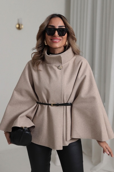 Safgiyim44 Buttoned Belt Detailed Cashmere Poncho