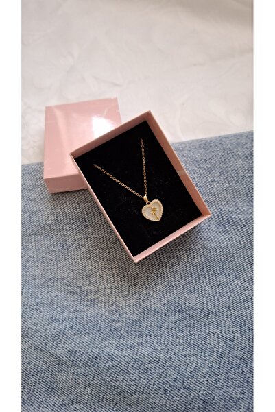 NO BRAND Kadın Altın Renk Kalpli Allah Yazılı Çelik Kolye