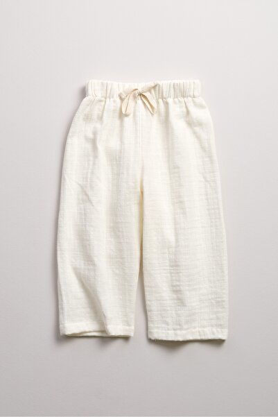Bondberro Flamlı Müslin Bol Kesim Unisex Çocuk Pantolonu %100 Pamuk Ekru
