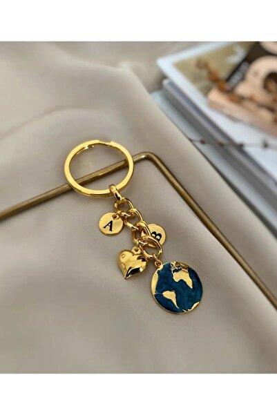 Nowadays سلسلة مفاتيح على شكل العالم بحروفين (قطعة واحدة باللون الأزرق الداكن والذهبي)