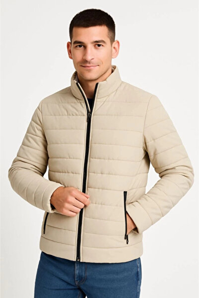 ARONA Men's Bomber Jacket – Water Repellent Fabric, Quilted Lining, Zipper Closure, Winter – Beige