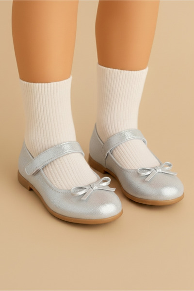 moon glow Silver Color Female Child Ballet Shoes Bow Child Ballet Ballet Female Child Orthopedic Silver Ballet