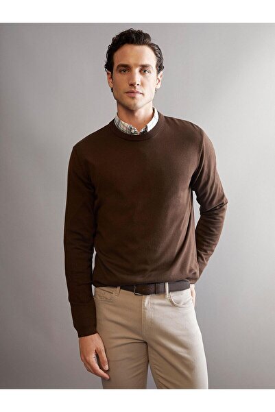 LC Waikiki Brown Crew Neck Men's Knitwear Sweater