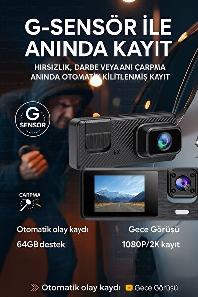 Zineets Wifi 1080p Araç içi 3 Kameralı Lcd Ekranlı Gece Görüşlü G-sensör Geri Görüş Kamera