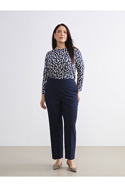 LC Waikiki Navy Blue Plus Size High Waist Cigarette Women's Pants