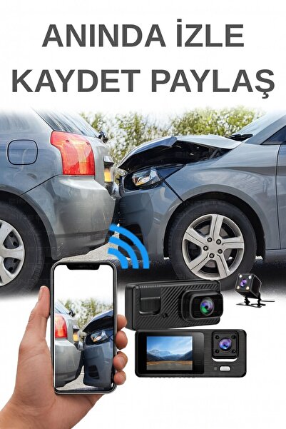 Zineets Wifi 1080p Araç içi 3 Kameralı Lcd Ekranlı Gece Görüşlü G-sensör Geri Görüş Kamera