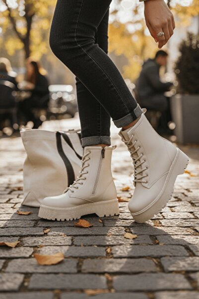 DİVOLYA Γυναικείες καθημερινές μπότες Armoni Beige Skin Thick Sole