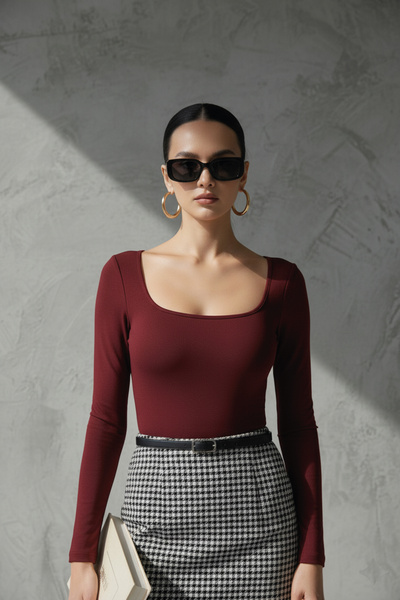 BEQA Kadın Uzun Kollu Kare Yaka Likralı Basic Body