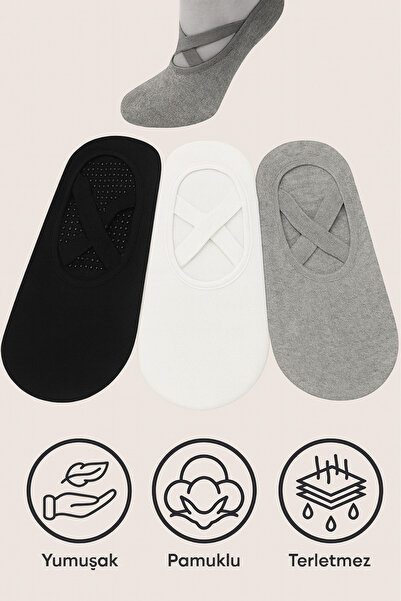 stellare Kadın 3 Çift Kaymaz Tabanlı Pilates Yoga Dans Bale Plates Kaydırmaz Çorap - Standart Beden