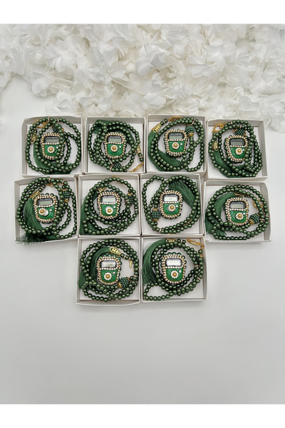 lenagiftworkshop 10 Adet Mevlid-hac-umre Hediyelik Zümrütyeşili Taşlı Zikirma...