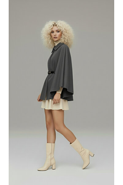 Shiron Sportswear&Company Women's Belted Anthracite Cashmere Poncho - Hijab Tunic