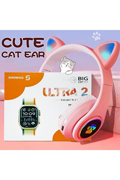 ZERO SPACE Combo Kids Pink Headset+ Smart Watch 7in1 With Health Fitness Tracker Sport Watch Supports N