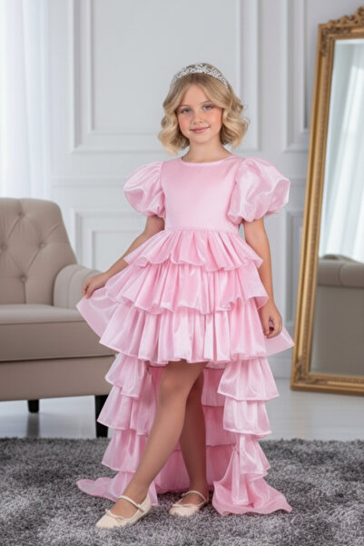 ABİYEKİDS Rüya Model Taçlı Kuyruklu Pembe Çocuk Abiye Kids ABY230