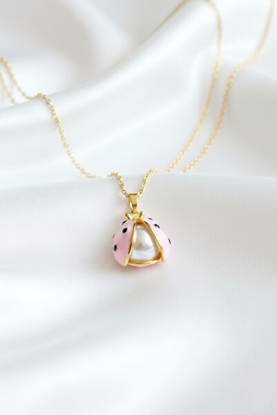 özgül takı ve tasarım Ladybug Model Pink Colored Pearl Detailed Stainless Ste...