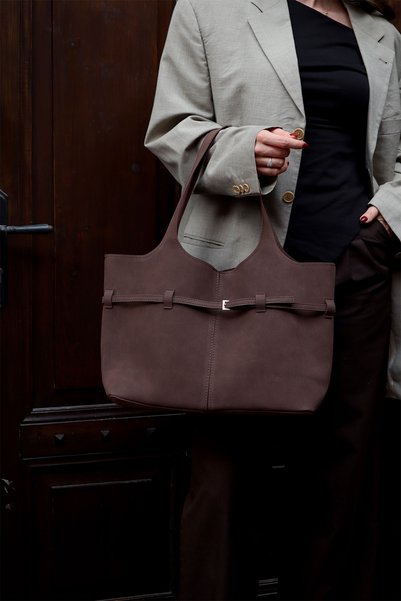 MARSEPTUN Ever Belt Buckle Detailed Bitter Brown Nubuck Bag