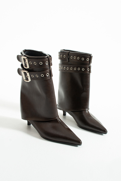 diclepolat Piora Дамски аксесоари Детайли Набръчкани кожени ботуши Кафе