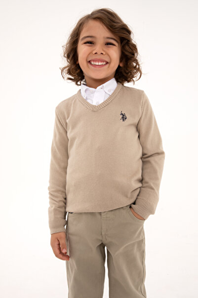 U.S. Polo Assn. سترة أساسية للأولاد باللون الكاكي الفاتح 50315611-VR183
