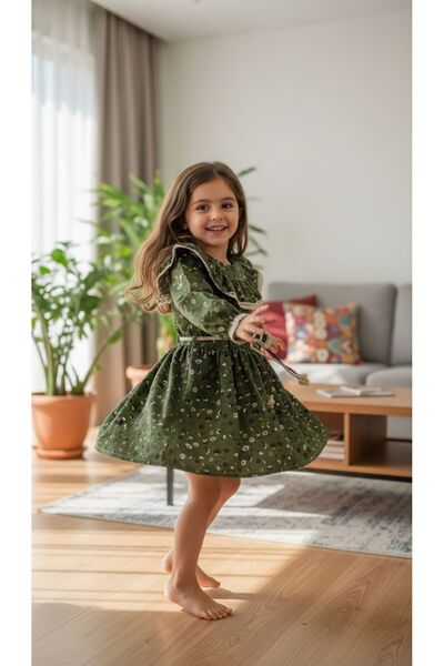 VİŞNE BEBE BEBE YAKA ÇİÇEKLİ KIZ ÇOCUK ELBİSE