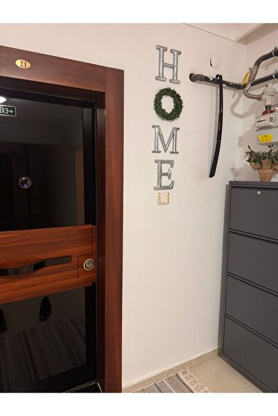 rabiskoile3d Kabartmalı Home Yazısı Süsü Kapı Süsü Dekoratif Modern GÜMÜŞ GRİ