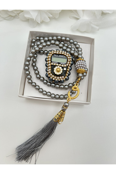 lenagiftworkshop 1 Adet Gri Hediyelik Çeyizlik Kutulu Tesbih Ve Taşlı Zikirma...