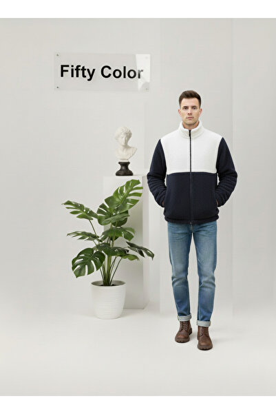 Fifty Color Унісекс, синьо-білий, кольорові блоки, на блискавці, з високим коміром, з флісом, плюшевий піджак