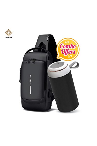 Generic ComboOffer Quality SpeakerWith Black Anti Theft SlingBag ,waterproof Chest Daypack With Usb Charging