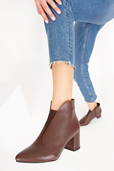 derithy Hakiki Deri Kalın Ökçeli Neolit Tbn Fermuarlı Önü Lastikli Fantazi Sivri Kışlık Bot-kahve-pyr1924