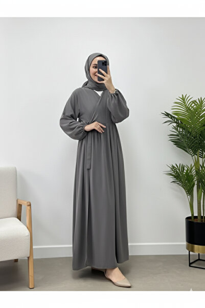 CHUL KRUVAZE YAKA FERACE -GRİ - GENİŞ BEDEN ARALIĞI