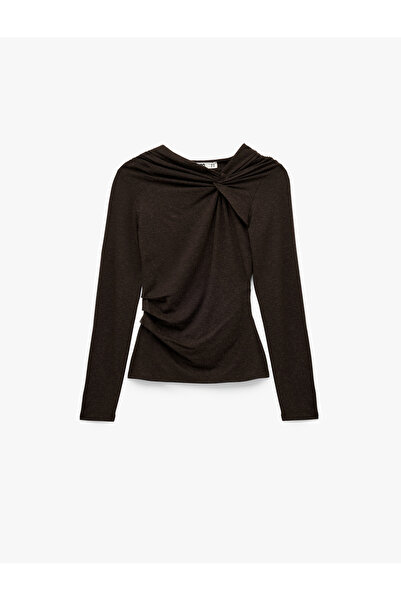 Koton Μακρυμάνικη μπλούζα με ασύμμετρο λαιμόκοψη και λεπτομέρεια με κόμπο