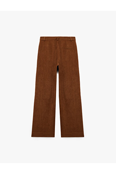 Koton Yüksek Bel Cep Detaylı Geniş Paça Kadife Pantolon