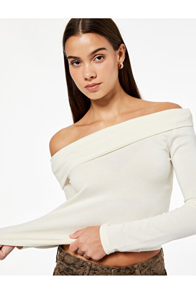 Koton Slim Fit Long Sleeve Off-Shoulder T-Shirt